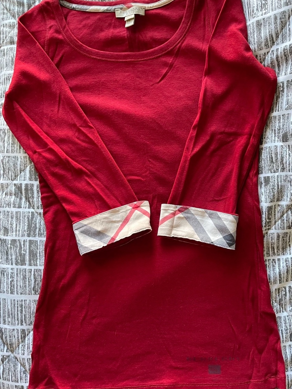Burberry Red Scoop Neck Long Sleeve Top Size Small